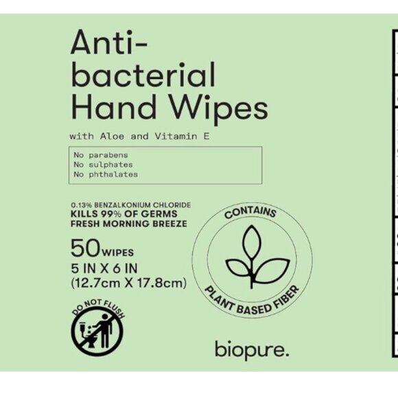Biopure Plant Based Anti-Bacterial Hand Wipes with Aloe & Vitamin E, 50 ct Wipes - Picture 7 of 7
